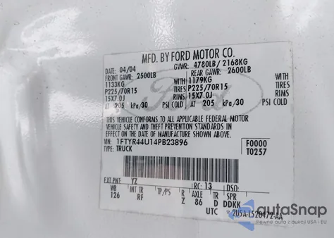 2004 Ford Ranger Edge/Tremor/Xlt z USA, uszkodzony, nr VIN 1FTYR44U14PB23896